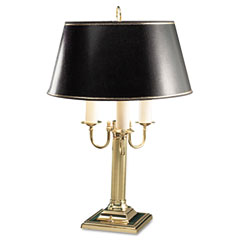 Ledu L567BR Three-Bulb Incandescent Candelabra Lamp, Black Parchment Shade, Brass Base, 23"