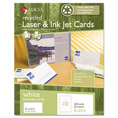 MAC RL-8550 Recycled Laser/Inkjet Business Cards, White, 2 X 3 1/2, 250/Box