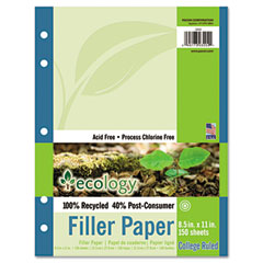 Pacon 3202 Ecology Filler Paper, 16-Lb., 8-1/2 X 11, College Ruled, White, 150 Sheets/Pack