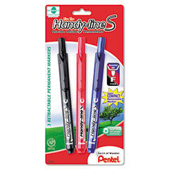 Pentel NXS15BP3M Handy-Line S Retractable Permanent Markers, Fine Tip, Assorted Colors, 3/Pack