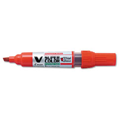 Pilot 43906 V Super Color Begreen Marker, Chisel Tip, Refillable, Red, Dozen