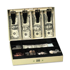 Accufax 04961 Steel Cash Box W/6 Compartments, Three-Number Combination Lock, Pebble Beige
