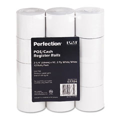 Accufax 07784 Paper Rolls, Two-Ply Receipt Rolls, 2-1/4" X 90 Ft, White/White, 12/Pack