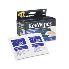 Read Right RR1233 Keywipes Keyboard & Hand Cleaner Wet Wipes, 5 X 7, 18/Box