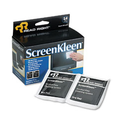 Read Right RR1291 Screenkleen Alcohol-Free Wipes, Cloth, 5 X 5, 14/Box