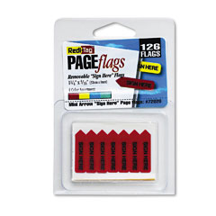 Redi-Tag 72020 Mini Arrow Page Flags, "Sign Here", Blue/Mint/Red/Yellow, 126 Flags/Pack