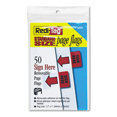 Redi-Tag 76809 Removable/Reusable Page Flags, "Sign Here", Red, 50/Pack