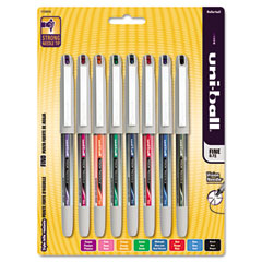 Uni-ball - vision needle roller ball stick liquid pen, assorted ink, fine, 8 per pack, sold as 1 st