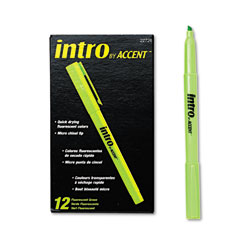 Papermate 22726 Intro Highlighters, Chisel Tip, Fluorescent Green, 12/Pk