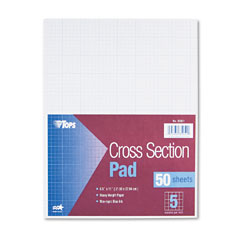 Tops 35051 Section Pads, 5 Squares, Quadrille Rule, Letter, White, 50 Sheets/Pad