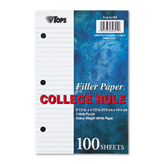 Tops 62304 Filler Paper, 20-Lbs., 8-1/2 X 5-1/2, College Rule, Bright White, 100 Sheets/Pk
