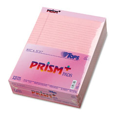 Tops 63150 Prism Plus Colored Writing Pads, Legal Rule, Ltr, Pink, 50-Sheet Pads, 12/Pack