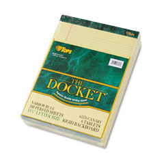 Tops 63376 Double Docket Ruled Pads, Narrow Rule, Ltr, Canary, 6 100-Sheet Pads/Pack