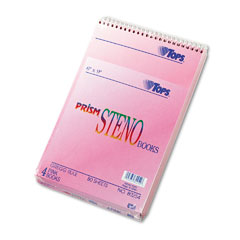 Tops 80254 Spiral Steno Notebook, Gregg Rule, 6 X 9, Pink, 4 80-Sheet Pads/Pack