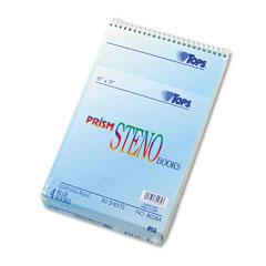 Tops 80284 Spiral Steno Notebook, Gregg Rule, 6 X 9, Blue, 4 80-Sheet Pads/Pack