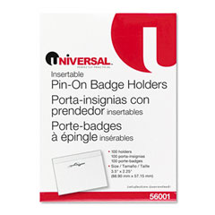 Universal 56001 Clear Badge Holders W/Inserts, Top Load, 2-1/4 X 3-1/2, White, 100/Box