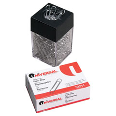 Universal 72211 Paper Clips W/Magnetic Dispenser, Wire, 1 3/8", Silver, 12/100 Carton Boxes