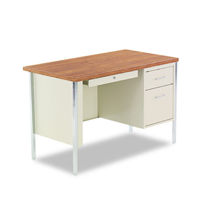 Steel Desk on Single Pedestal Steel Desk  45w X 24d X 29 1 2h  Oak Putty By Alera