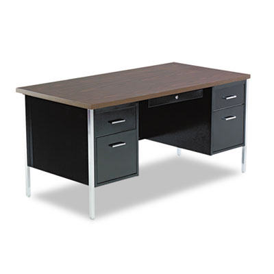 Steel Desk on Double Pedestal Steel Desk  60w X 30d X 29 1 2h  Walnut Black By Alera