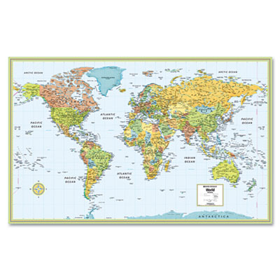 World  Labeled on Series Full Color Laminated World Map  32 X 50 By Rand Mcnally