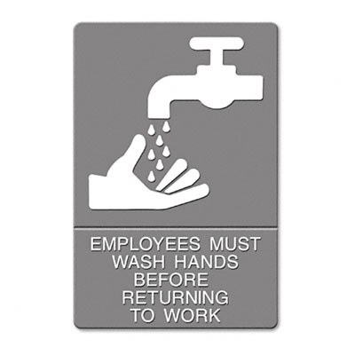 Frame Color: Gray; Size: 6 x 9; Message(s): Employees Must Wash Hands 