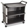 Heavy-Duty 3-Shelf Rolling Service/Utility Cart, with Locking Doors and Sliding Drawer, 300 lb. Capacity, Black