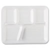 Foam School Trays, 5-Comp, 10 2/5" x 8 2/5" x 1 1/4", White, 500/CT