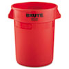 Round Brute Container, Plastic, 32 gal, Red
