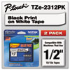TZe Standard Adhesive Laminated Labeling Tapes, 1/2w, Black on White, 2/Pack