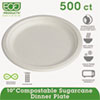 Renewable & Compostable Sugarcane Plates - 10" , 50/PK, 10 PK/CT