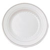 Masterpiece Plastic Plates, 6 in., White w/Silver Accents, Round, 120/Carton