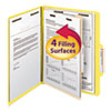 Top Tab Classification Folder, One Divider, Four-Section, Letter, Yellow, 10/Box
