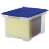 Plastic File Tote Storage Box, Letter/Legal, Snap-On Lid, Clear/Blue