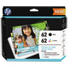 62 Black, Tri-color Ink Cartridges with 30 sheets of 4x6 inch and 15 sheets of 5x7 inch Photo Paper (K3W67AN)