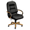 2190 Pillow-Soft Wood Series Executive High-Back Chair, Harvest/Black Leather