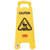 Multilingual "Caution" Floor Sign, Plastic, 11 x 1 1/2 x 26, Bright Yellow