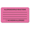 Allergies/Drug Reaction Labels, 1-3/4 x 3-1/4, Fluor Pink, 250/Roll