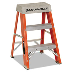 Fiberglass Heavy Duty Step Ladder, 26" Working Height, 300 lbs Capacity, 2 Step, Orange