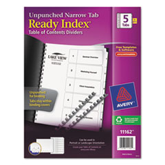 Avery(R) Ready Index(R) Customizable Table of Contents Unpunched Dividers with Narrow Tabs