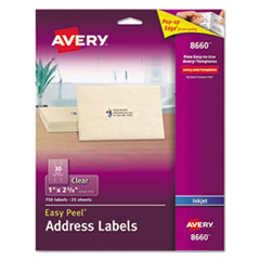 Matte Clear Easy Peel Mailing Labels w/ Sure Feed Technology, Inkjet Printers, 1 x 2.63, Clear, 30/S