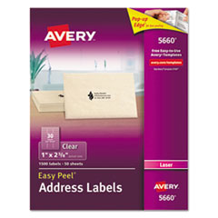 Matte Clear Easy Peel Mailing Labels w/ Sure Feed Technology, Laser Printers, 1 x 2.63, Clear, 30/Sh