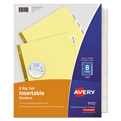 Insertable Big Tab Dividers, 8-Tab, Double-Sided Gold Edge Reinforcing, 11 x 8.5, Buff, Clear Tabs,
