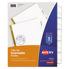 Insertable Big Tab Dividers, 5-Tab, Double-Sided Gold Edge Reinforcing, 11 x 8.5, White, Clear Tabs,