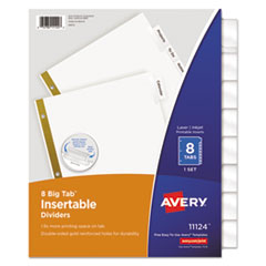Insertable Big Tab Dividers, 8-Tab, Double-Sided Gold Edge Reinforcing, 11 x 8.5, White, Clear Tabs,