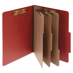 Pressboard Classification Folders, 4" Expansion, 3 Dividers, 8 Fasteners, Letter Size, Earth Red Ext