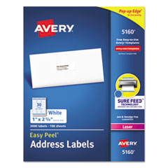 Easy Peel White Address Labels w/ Sure Feed Technology, Laser Printers, 1 x 2.63, White, 30/Sheet, 1