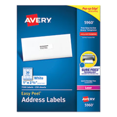 Easy Peel White Address Labels w/ Sure Feed Technology, Laser Printers, 1 x 2.63, White, 30/Sheet, 2