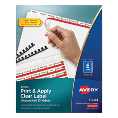 Print and Apply Index Maker Clear Label Unpunched Dividers, 8-Tab, 11 x 8.5, White, White Tabs, 25 S