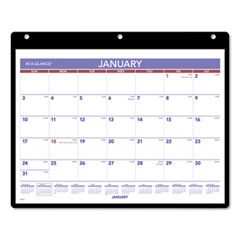 Monthly Desk/Wall Calendar with Plastic Backboard and Bonus Pages, 11 x 8, White/Violet/Red Sheets,