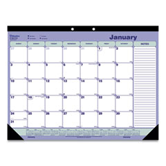 Monthly Desk Pad Calendar, 21.25 x 16, White/Blue/Green Sheets, Black Binding, Black Corners, 12-Mon